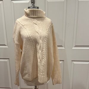 Elegant Cream Cable Knit Turtleneck Sweater